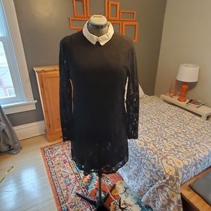 H&M black lace white collar mod mini dress